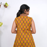 Ira cotton v neck gathered dress -Mustard(attached sleeves)