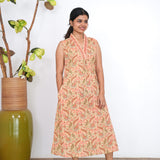 Ira cotton v neck gathered dress -Caramel(attached sleeves)