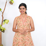 Ira cotton v neck gathered dress -Caramel(attached sleeves)