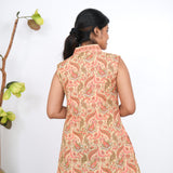 Ira cotton v neck gathered dress -Caramel(attached sleeves)