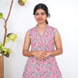 Ira cotton v neck gathered dress-Sea blue(attached sleeves)