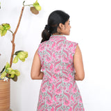 Ira cotton v neck gathered dress-Sea blue(attached sleeves)
