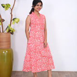 Ira cotton v neck gathered dress -Peach(attached sleeves)