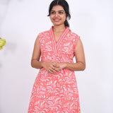 Ira cotton v neck gathered dress -Peach(attached sleeves)