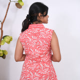 Ira cotton v neck gathered dress -Peach(attached sleeves)
