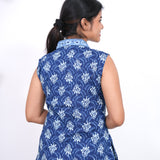 Ira cotton v neck gathered dress-Blue(attached sleeves)