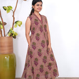 Ira cotton v neck gathered dress-Plum(attached sleeves)