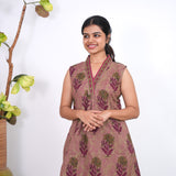 Ira cotton v neck gathered dress-Plum(attached sleeves)