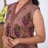 Ira cotton v neck gathered dress-Plum(attached sleeves)