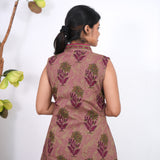 Ira cotton v neck gathered dress-Plum(attached sleeves)