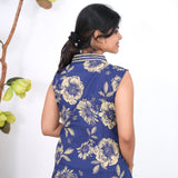 Ira cotton v neck gathered dress -Indigo(attached sleeves)