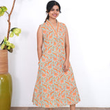 Ira cotton v neck gathered dress -Sea green(attached sleeves)