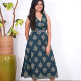 Radhi cotton waist dress-Peacock blue