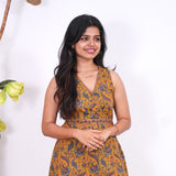 Radhi cotton waist dress-Mustard