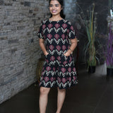 Black and maroon cotton short dress with pockets