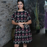 Black and maroon cotton short dress with pockets