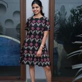 Black and maroon cotton short dress with pockets