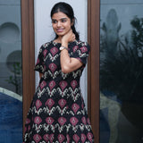 Black and maroon cotton short dress with pockets