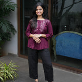 Burgundy hand embroidered viscose top