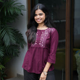 Burgundy hand embroidered viscose top