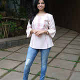 Beige embroidered viscose top