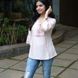Beige embroidered viscose top