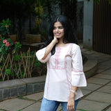 Beige embroidered viscose top