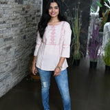 Beige embroidered viscose top