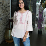 Beige embroidered viscose top