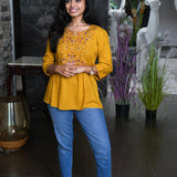 Mustard hand embroidered viscose top