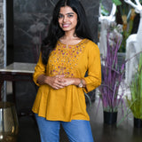 Mustard hand embroidered viscose top