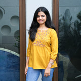 Mustard hand embroidered viscose top