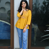 Mustard hand embroidered viscose top