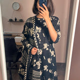 Black floral cotton suit set
