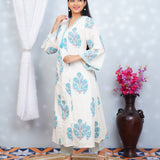 Blue floral cotton alia cut suit set