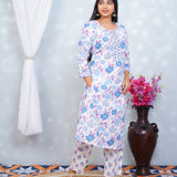 White and lavender Cotton Suit set