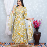 Olive green alia cut cotton suit set