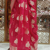 Fuchsia tissue saree with brocade blouse