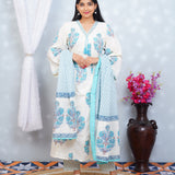 Blue floral cotton alia cut suit set