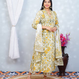 Olive green alia cut cotton suit set