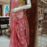 Rose tissue saree with brocade blouse