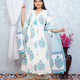 Blue floral cotton alia cut suit set