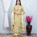 Olive green alia cut cotton suit set