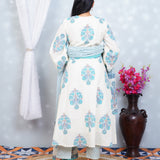 Blue floral cotton alia cut suit set