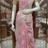 Baby pink tissue saree with brocade blouse