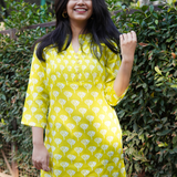 Lime yellow cotton short kurti