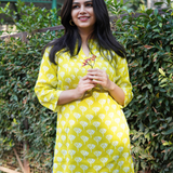 Lime yellow cotton short kurti