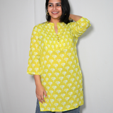 Lime yellow cotton short kurti