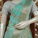 Mint green tissue saree with brocade blouse