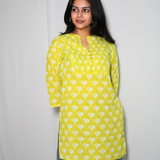 Lime yellow cotton short kurti